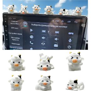 مجموعة ديكور لوحة القيادة للسيارة مكونة من 6 قطع من البقرة المضيئة اللطيفة، وحدة تحكم مركزية لطيفة ومرحة لتزيين مرآة الرؤية الخلفية، تماثيل بقرة صغيرة من الراتنج، زينة حيوانات كرتونية للنساء (أبيض) in Kuwait