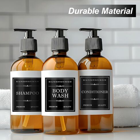 15 قطعة من ملصقات الصابون المقاومة للماء، 3 أنماط من ملصقات الحمام القابلة للإزالة للزجاجات، ملصق تنظيم الحمام، ملصق تنظيف لبلسم الشامبو، الزجاجات البلاستيكية (أسود، أبيض) in Kuwait