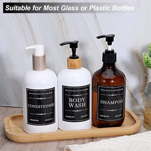 15 قطعة من ملصقات الصابون المقاومة للماء، 3 أنماط من ملصقات الحمام القابلة للإزالة للزجاجات، ملصق تنظيم الحمام، ملصق تنظيف لبلسم الشامبو، الزجاجات البلاستيكية (أسود، أبيض) in Kuwait