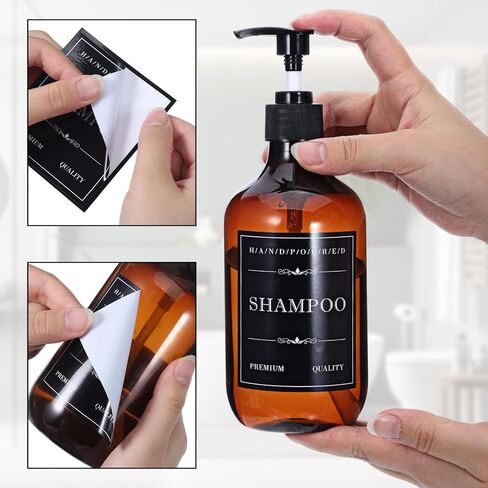 15 قطعة من ملصقات الصابون المقاومة للماء، 3 أنماط من ملصقات الحمام القابلة للإزالة للزجاجات، ملصق تنظيم الحمام، ملصق تنظيف لبلسم الشامبو، الزجاجات البلاستيكية (أسود، أبيض) in Kuwait