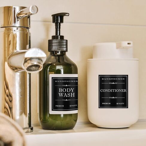 15 قطعة من ملصقات الصابون المقاومة للماء، 3 أنماط من ملصقات الحمام القابلة للإزالة للزجاجات، ملصق تنظيم الحمام، ملصق تنظيف لبلسم الشامبو، الزجاجات البلاستيكية (أسود، أبيض) in Kuwait