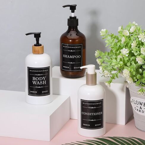 15 قطعة من ملصقات الصابون المقاومة للماء، 3 أنماط من ملصقات الحمام القابلة للإزالة للزجاجات، ملصق تنظيم الحمام، ملصق تنظيف لبلسم الشامبو، الزجاجات البلاستيكية (أسود، أبيض) in Kuwait