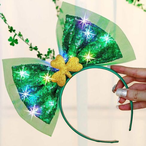 Outyua St Patricks Day Headbands Shamrock Green Bow Headbands Bow Hair Hoops Green Irish Shamrock Costume for Women in Kuwait