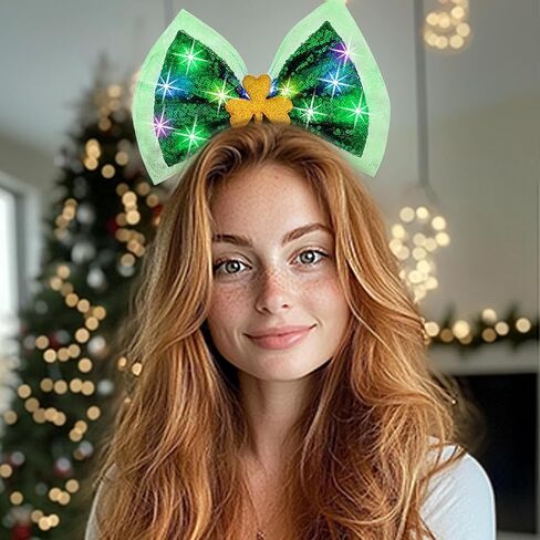 Outyua St Patricks Day Headbands Shamrock Green Bow Headbands Bow Hair Hoops Green Irish Shamrock Costume for Women in Kuwait