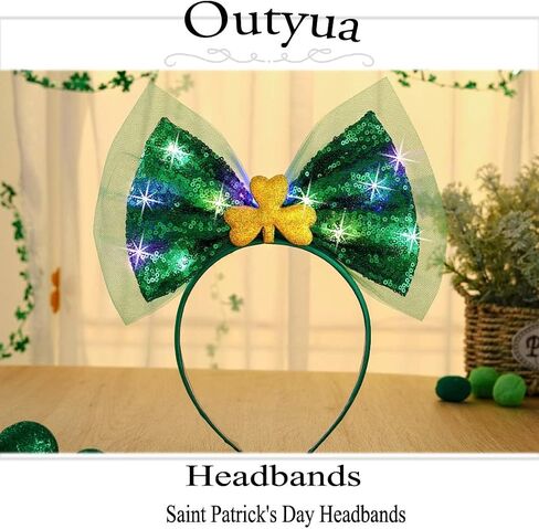Outyua St Patricks Day Headbands Shamrock Green Bow Headbands Bow Hair Hoops Green Irish Shamrock Costume for Women in Kuwait