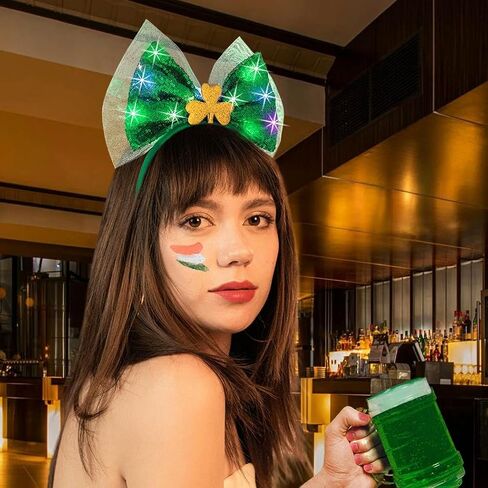 Outyua St Patricks Day Headbands Shamrock Green Bow Headbands Bow Hair Hoops Green Irish Shamrock Costume for Women in Kuwait