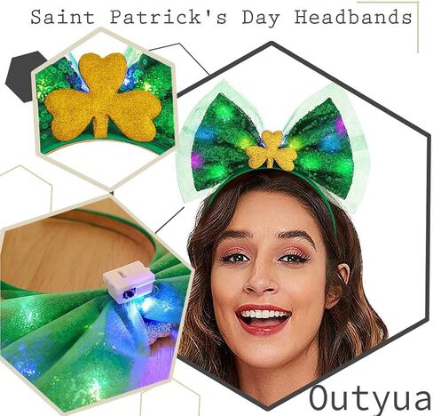 Outyua St Patricks Day Headbands Shamrock Green Bow Headbands Bow Hair Hoops Green Irish Shamrock Costume for Women in Kuwait