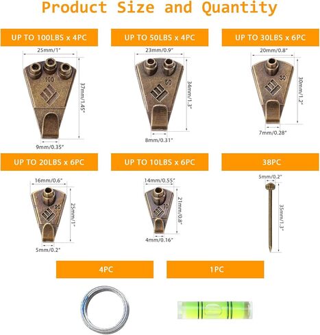 KURUI 303Pcs Picture Hanging Kit, Picture Hangers Assorted Kit With Heavy Duty Wall Hooks, Sawtooth, Picture Wire, D Rings, Hardware Nails, Eye Hooks and Picture Hanging Tool for Frame Canvas Mounting in Kuwait