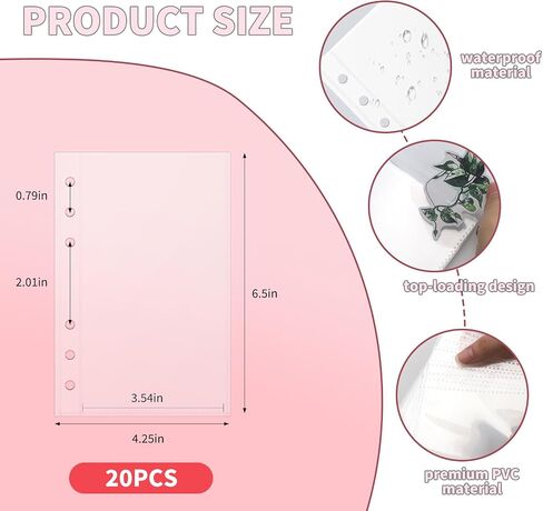 20 Sheets Clear Sticker Book Sleeves Pocket, Sticker Organizer Album Inserts for 6 Ring A6 Binder, for Organize Binder Stickers, Photos, Tickets, Cards, Cash, 1 Pocket in Saudi Arabia