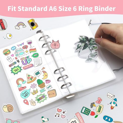 20 Sheets Clear Sticker Book Sleeves Pocket, Sticker Organizer Album Inserts for 6 Ring A6 Binder, for Organize Binder Stickers, Photos, Tickets, Cards, Cash, 1 Pocket in Saudi Arabia