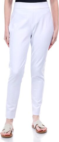 SLIM-SATION Women's Misses Wide Elastic Pull on Solid Cool Hand Ponte Ankle Leggings Faux Front Pockets in Saudi Arabia