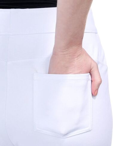 SLIM-SATION Women's Misses Wide Elastic Pull on Solid Cool Hand Ponte Ankle Leggings Faux Front Pockets in Saudi Arabia