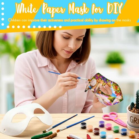 Leyndo 24 Pack Paper Mache Art Masks Half Face White Craft Masks DIY Blank Masks Mardi Gras Cosplay Party Masquerade Mask in Kuwait