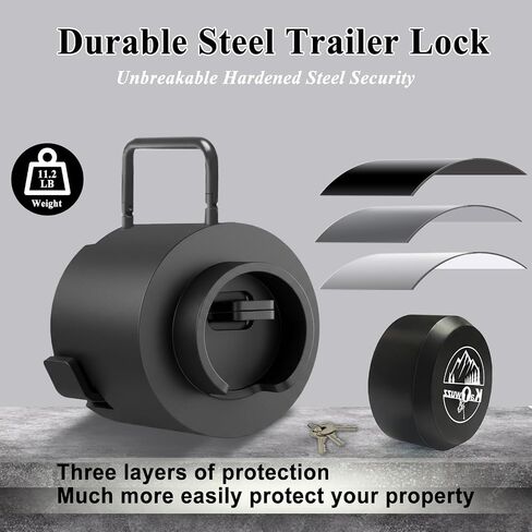 Trailer Lock, Heavy Duty Trailer Ball Lock Fits 2 5/16-Inch Couplers, Anti-Theft, Anti-Smashing, Secures Safety Chains, Solid Steel Towing Hitch Accessories for RV, Cargo, Boat (with Handle) in Saudi Arabia