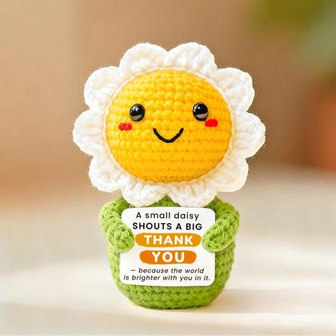 Positive Animals Crochet Daisy Gift for Women – Cute Flower Decor, Small Pick-Me-Up Thinking of You Encouragement Present for Friends or Coworkers in Kuwait