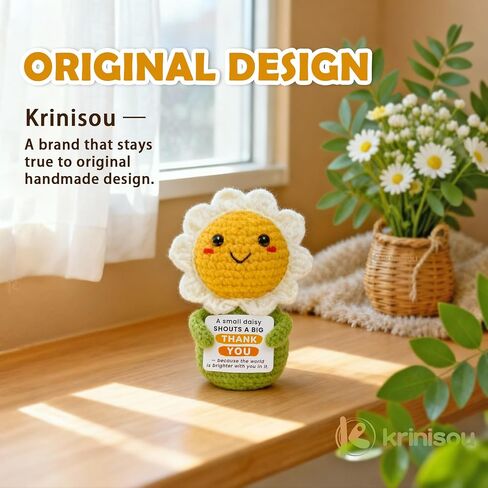 Positive Animals Crochet Daisy Gift for Women – Cute Flower Decor, Small Pick-Me-Up Thinking of You Encouragement Present for Friends or Coworkers in Kuwait