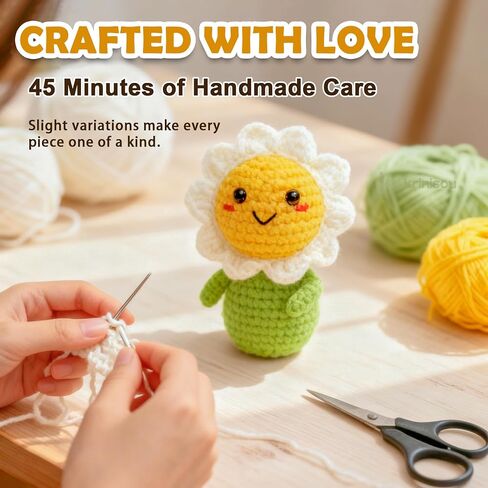 Positive Animals Crochet Daisy Gift for Women – Cute Flower Decor, Small Pick-Me-Up Thinking of You Encouragement Present for Friends or Coworkers in Kuwait