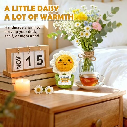 Positive Animals Crochet Daisy Gift for Women – Cute Flower Decor, Small Pick-Me-Up Thinking of You Encouragement Present for Friends or Coworkers in Kuwait