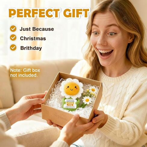 Positive Animals Crochet Daisy Gift for Women – Cute Flower Decor, Small Pick-Me-Up Thinking of You Encouragement Present for Friends or Coworkers in Kuwait