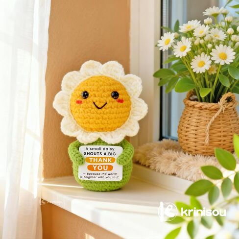 Positive Animals Crochet Daisy Gift for Women – Cute Flower Decor, Small Pick-Me-Up Thinking of You Encouragement Present for Friends or Coworkers in Kuwait