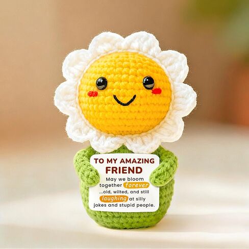 Positive Animals Crochet Daisy Gift for Women – Cute Flower Decor, Small Pick-Me-Up Thinking of You Encouragement Present for Friends or Coworkers in Kuwait