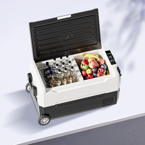 ثلاجة سيارة محمولة TABU 38QT(35L)، فريزر ومبرد ثنائي المنطقة 12 فولت مع 12/24 فولت تيار مستمر و110/240 فولت تيار متردد، -4 درجة فهرنهايت ~ 68 درجة فهرنهايت، ثلاجة سيارة مع سلة وعجلات، ضوضاء منخفضة، للتخييم والسفر، RV (أسود) in Kuwait