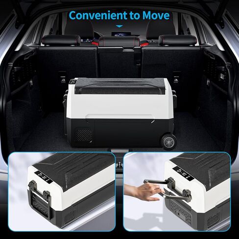 ثلاجة سيارة محمولة TABU 38QT(35L)، فريزر ومبرد ثنائي المنطقة 12 فولت مع 12/24 فولت تيار مستمر و110/240 فولت تيار متردد، -4 درجة فهرنهايت ~ 68 درجة فهرنهايت، ثلاجة سيارة مع سلة وعجلات، ضوضاء منخفضة، للتخييم والسفر، RV (أسود) in Kuwait