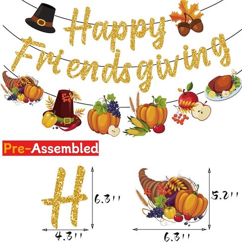 لافتة Happy Friendsgiving للأصدقاء المثبتين مسبقًا تعطي ديكورات للحفلات اللامعة، لافتة إكليل الأصدقاء، مستلزمات حفلات عيد الشكر in Kuwait