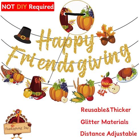 لافتة Happy Friendsgiving للأصدقاء المثبتين مسبقًا تعطي ديكورات للحفلات اللامعة، لافتة إكليل الأصدقاء، مستلزمات حفلات عيد الشكر in Kuwait