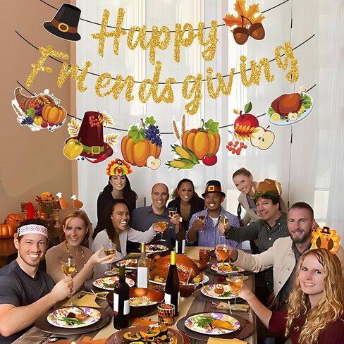 لافتة Happy Friendsgiving للأصدقاء المثبتين مسبقًا تعطي ديكورات للحفلات اللامعة، لافتة إكليل الأصدقاء، مستلزمات حفلات عيد الشكر in Kuwait