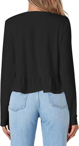 Vrtige Women's Casual V Neck Long Sleeve Peplum Ruffle Hem Babydoll Blouse Shirt Crop Top in Saudi Arabia