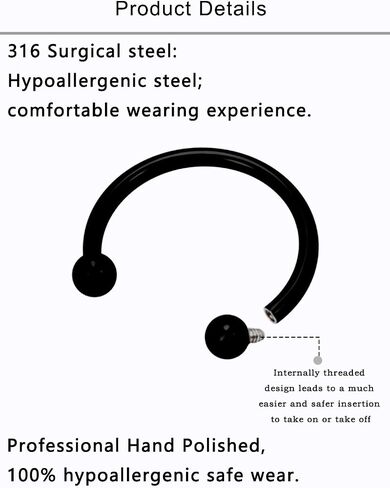 Lcolyoli 16g Septum Rings Internally Threaded Surgical Steel Septum Jewelry Lip Rings Hoop Labret Jewelry Smiley Piercing Jewelry Horseshoe Earrings Daith Piercing Jewelry for Women Men in Saudi Arabia