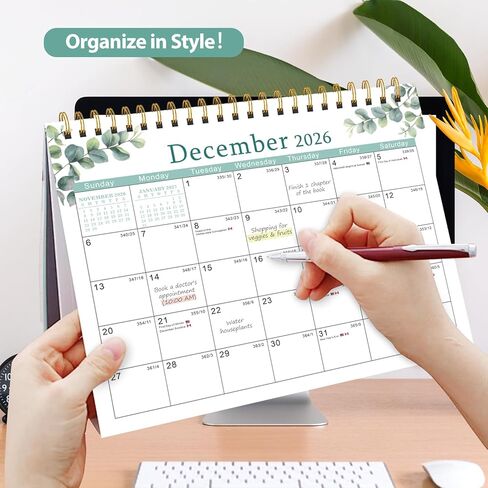 2026 Desk Calendar, Small Desktop Calendar Flip, Jan 2026 to Dec 2026, Standing Table Calendar with Stickers for Home School Work Office, (8" x 6") in Kuwait