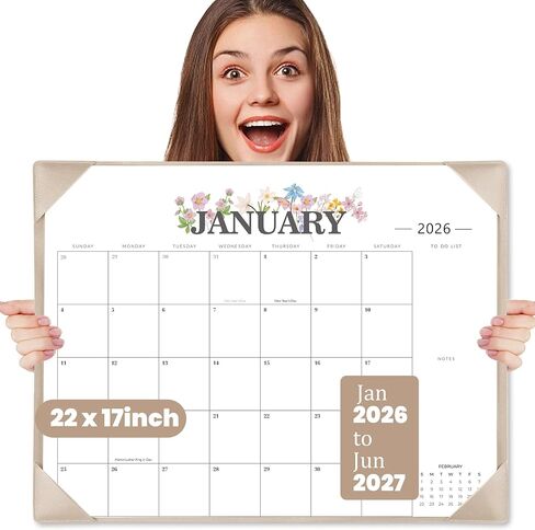 تقويم مكتب 2026 - تقويم شهري كبير 22 × 17، تقويمات مكتبية لمدة 18 شهرًا (يناير 2026 - يونيو 2027) منظم تقويمات مكتب المعلم والمكتب (وردي، 22 * ​​17) in Kuwait