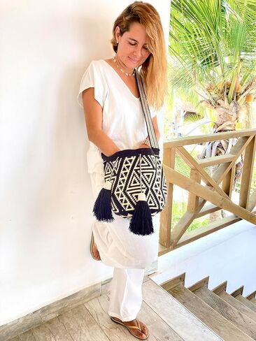 MEDIUM Wayuu Mochila Bag For Women original bolsa tejida colombiana authentic crochet pattern Gift from Colombia (Design 3 - Medium) in Kuwait