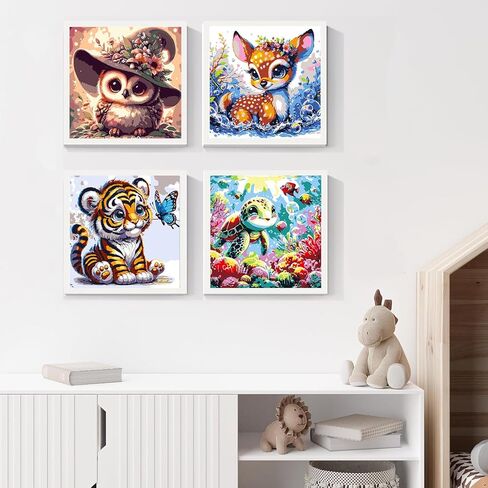 طقم طلاء بالأرقام من FLAJZ مكون من 4 قطع للأطفال، مجموعات طلاء الحيوانات حسب الأرقام للأطفال من سن 4 إلى 8 سنوات، لوحة زيتية من الأكريليك الملون DIY مناسبة لتزيين المنزل مقاس 8 × 8 بوصة in Kuwait