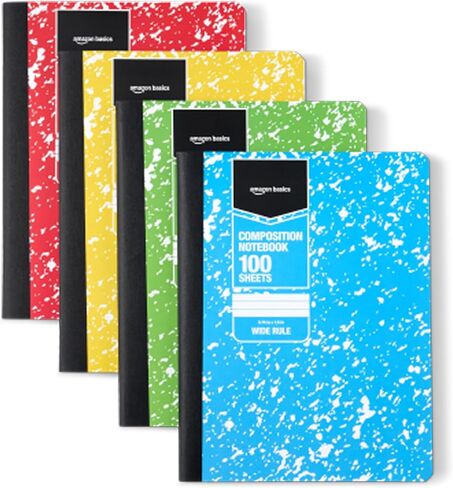 Amazon Basics Composition Notebook, Wide Ruled, 100 Sheets, 4 pack, Assorted Marble Colors in Saudi Arabia
