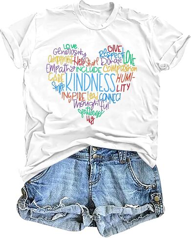 MOUSYA Womens Kindness Graphic T-Shirt: Cute Be Kind Graphic Tees Inspirational Letter Shirt Teacher Casual Tops in Saudi Arabia