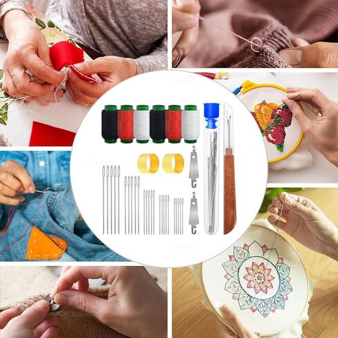 مجموعة إبر الخياطة الفولاذية ذات العين الكبيرة 37 قطعة، إبر من الفولاذ المقاوم للصدأ لمجموعة الخياطة اليدوية مع ممزق الخيط، خيوط الإبرة، الخيوط والكشتبانات، أدوات إصلاح مجموعة الإبر للمبتدئين والاستخدام اليومي in Kuwait