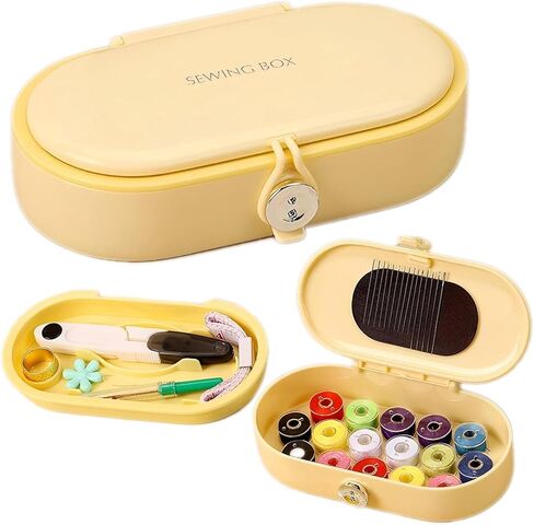 مجموعة الخياطة الصفراء، مجموعة خياطة محمولة للسفر للبالغين، صندوق أدوات خياطة مغناطيسي، لرحلات العمل والفنادق والاستخدام الخارجي | حقيبة أدوات إصلاح مدمجة لأزرار الملابس والأقمشة | ايمير خياطة ميني in Kuwait