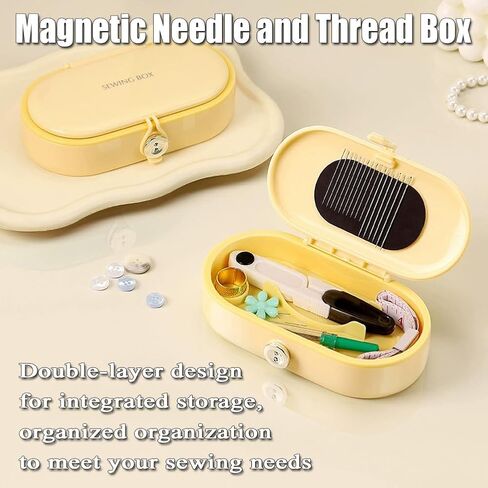 مجموعة الخياطة الصفراء، مجموعة خياطة محمولة للسفر للبالغين، صندوق أدوات خياطة مغناطيسي، لرحلات العمل والفنادق والاستخدام الخارجي | حقيبة أدوات إصلاح مدمجة لأزرار الملابس والأقمشة | ايمير خياطة ميني in Kuwait