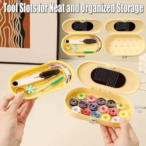 مجموعة الخياطة الصفراء، مجموعة خياطة محمولة للسفر للبالغين، صندوق أدوات خياطة مغناطيسي، لرحلات العمل والفنادق والاستخدام الخارجي | حقيبة أدوات إصلاح مدمجة لأزرار الملابس والأقمشة | ايمير خياطة ميني in Kuwait