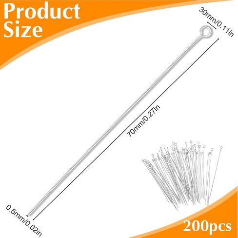 200Pcs 7cm Mini Eye Pins for Jewelry Making, Stainless Steel Beading Needles Wire Eyepins Open Eye Head Pins for DIY Craft Bead Earring Pendant Necklace Bracelet Jewelry Charm Finding Making in Saudi Arabia