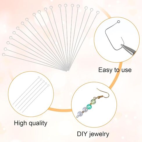 200Pcs 7cm Mini Eye Pins for Jewelry Making, Stainless Steel Beading Needles Wire Eyepins Open Eye Head Pins for DIY Craft Bead Earring Pendant Necklace Bracelet Jewelry Charm Finding Making in Saudi Arabia