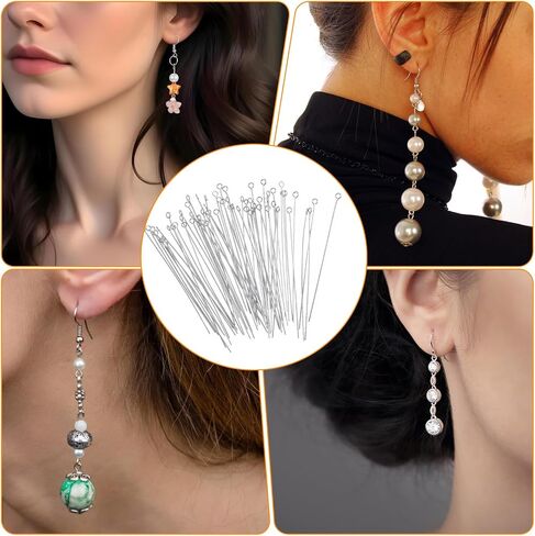 200Pcs 7cm Mini Eye Pins for Jewelry Making, Stainless Steel Beading Needles Wire Eyepins Open Eye Head Pins for DIY Craft Bead Earring Pendant Necklace Bracelet Jewelry Charm Finding Making in Saudi Arabia