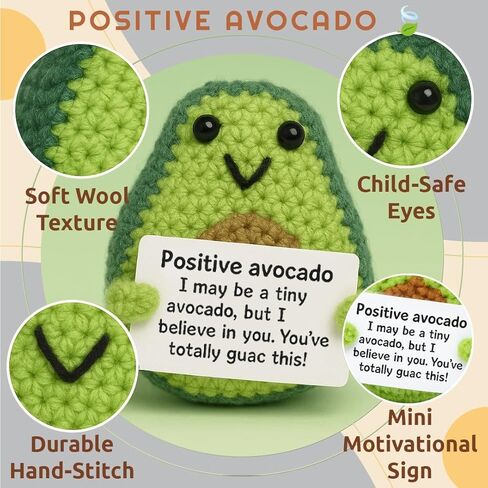 Positive Avocado Emotional Support Crochet Plush, Mini Knitted AVO with Message, Handmade for Women Men, Coworker, Friend, Teen, Student, Fall Thanksgiving Decor in Kuwait