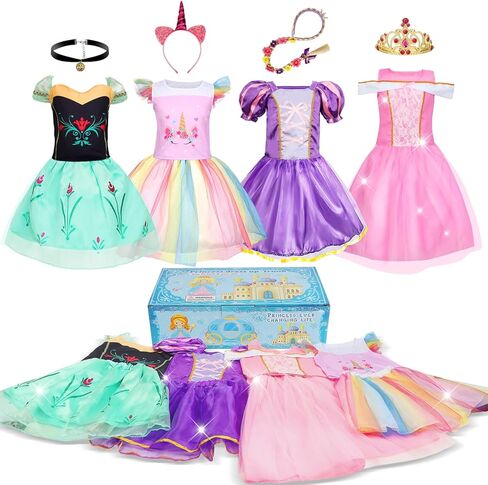 Princess Dresses for Girls, Princess Costume for Girls Age 3 4 5 6 7 8, Dress Up Clothes for Little Girls 3t-4t, 5t-6t, Gift for Girls Halloween Christmas Birthday in Kuwait