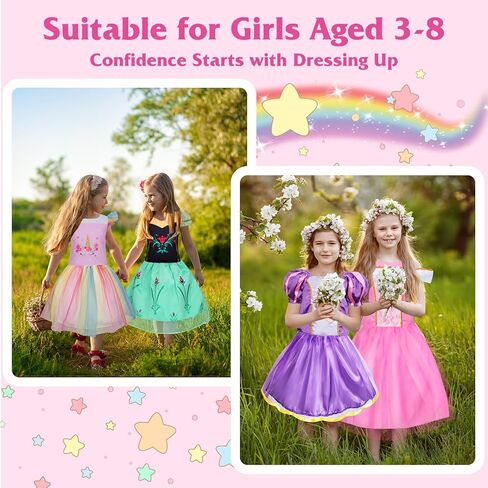 Princess Dresses for Girls, Princess Costume for Girls Age 3 4 5 6 7 8, Dress Up Clothes for Little Girls 3t-4t, 5t-6t, Gift for Girls Halloween Christmas Birthday in Kuwait