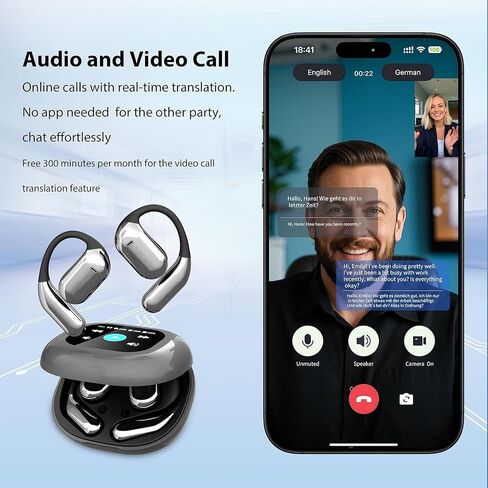 Sunnyknight 144-Language AI Translator Earbuds: Real-Time Bluetooth 5.4 Earphones with OWS Open Ear & Touch LCD - Ideal for Business, Travel & Learning in Saudi Arabia