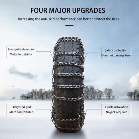 مجموعة 9 مم مكونة من 2 سلاسل ثلج شديدة التحمل لسيارات الدفع الرباعي والسيارات وسلاسل جر انزلاقية عالية القوة منغنيز للاستخدام في حالات الطوارئ للإطارات يمكن الاعتماد عليها في الطريق الجليدي 285/80R22.5 قطعتان 245/70R19.5 in Kuwait